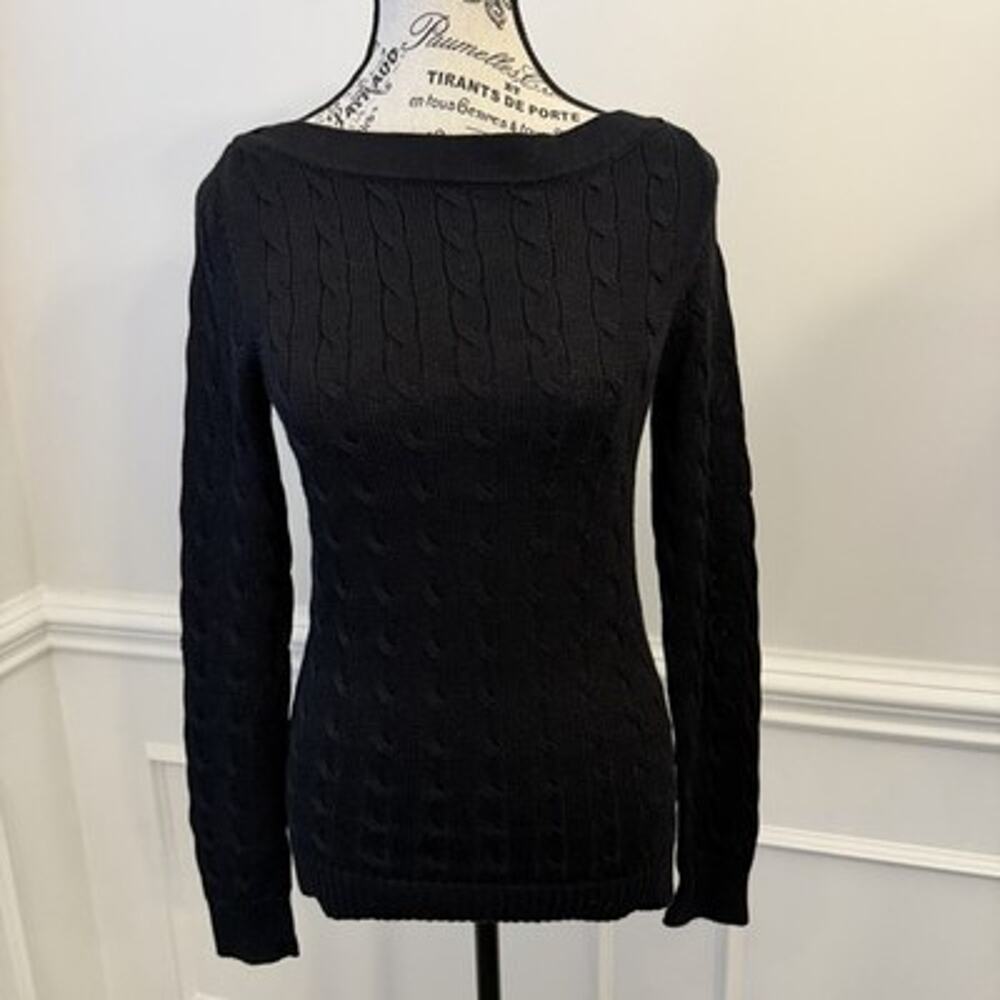 Lauren Ralph Lauren Women’s Black Cableknit Boat Neck Long Sleeve Sweater Size S